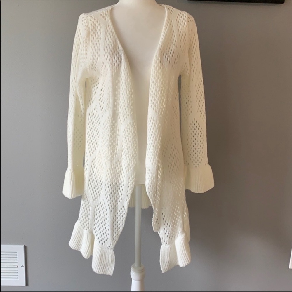 Umgee Ivory Crochet Knit Boho Open Front Cardigan